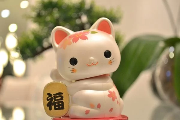 猫咪看到招财猫吃醋 我也可以招财啊