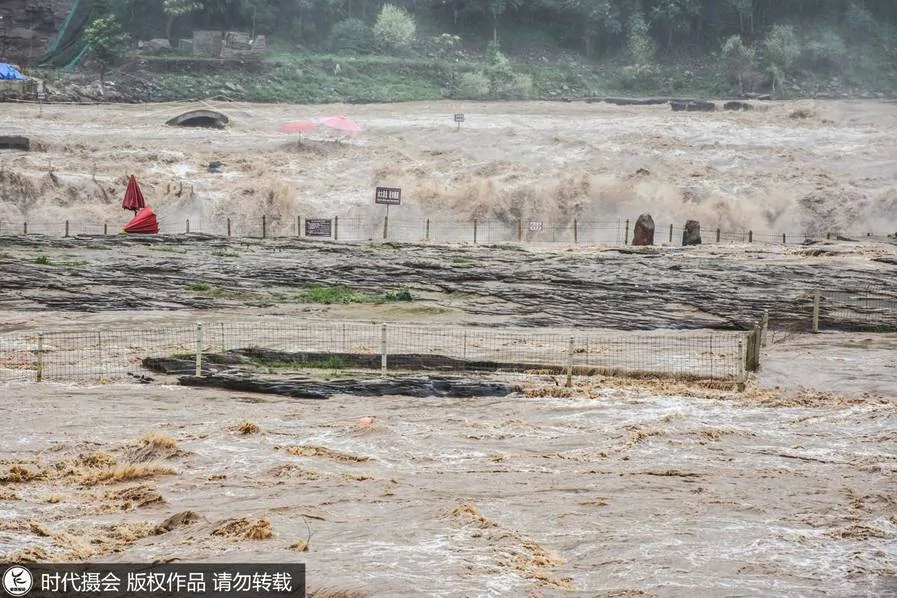 黄河壶口瀑布汛期浊浪滔天 洪峰过境将关闭景区!