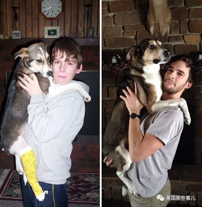 和狗狗的第一张照片vs最后一张照片…可以暖很久