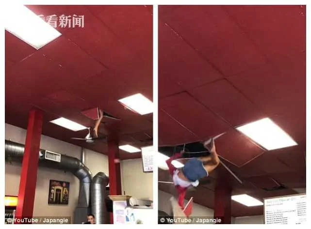女子待餐厅厕所不出来 不久从天花板掉到食客中