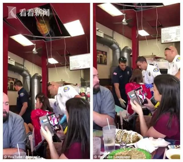 女子待餐厅厕所不出来 不久从天花板掉到食客中