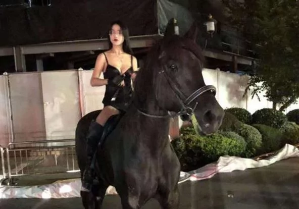 一女深夜骑马穿行上海闹市网民:宝马配美人