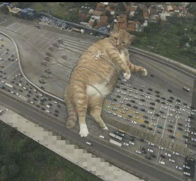 巨型猫占领了街道 正义的奥特曼 你在哪里!