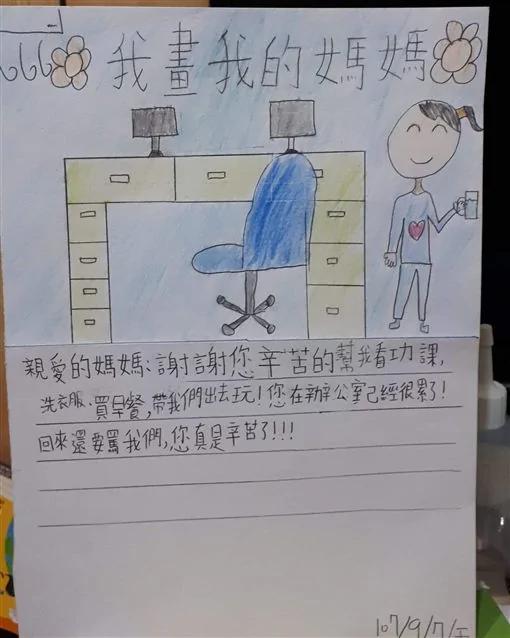 一名妈妈分享女儿亲手画的「我的妈妈」。（图／翻摄自爆怨公社）