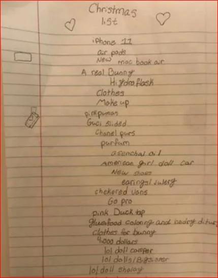 10歲女兒寫聖誕願望清單 老爸看完崩潰