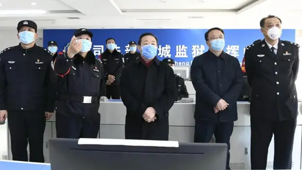 2020年1月30日，司法部長傅政華（中）在司法部直屬監獄燕城監獄視察。（中國司法部官網圖片）