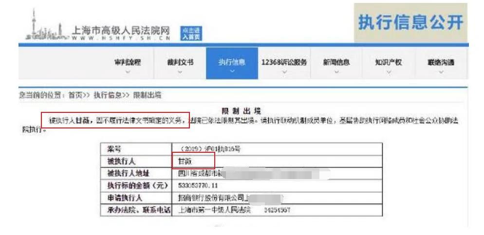 曝贾跃亭前妻甘薇已被限制出境 涉及执行金额5.3亿元