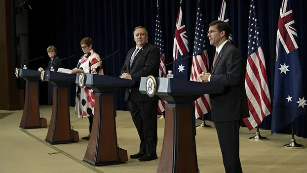 美国与澳大利亚的外长与防长2020年7月28日在华盛顿举行会谈（美联社）