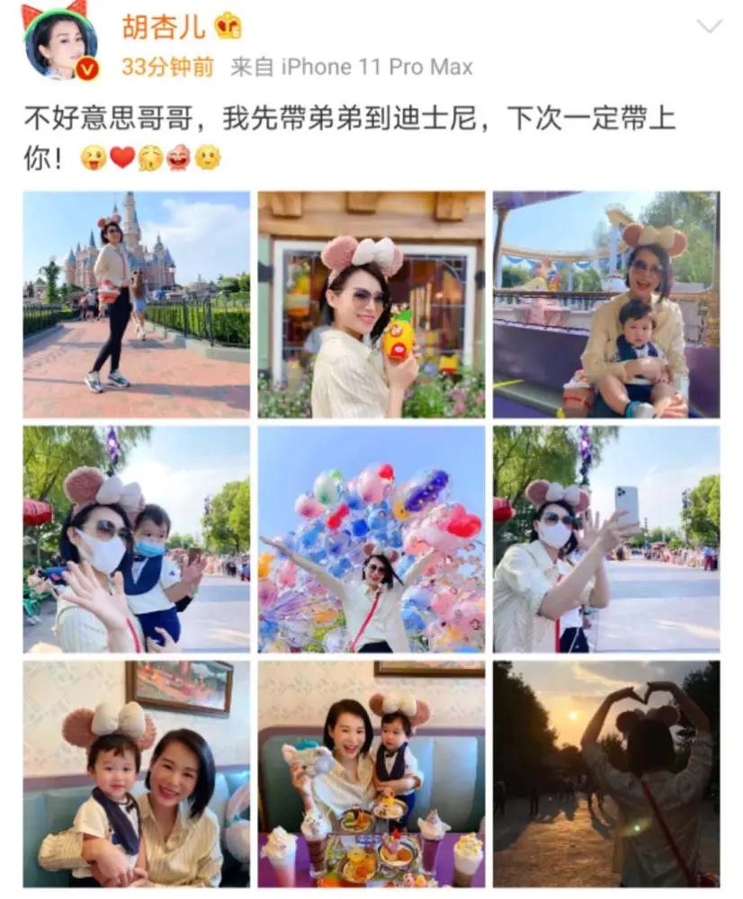 胡杏儿携子出游 奕霖“整容般”生长容貌反超哥哥 父母的基因太强了