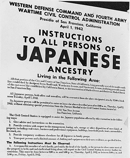 1942年4月，一张针对有日本血统的美国公民军事命令。