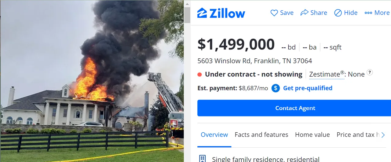 美國房仲用這張失火照片順利賣掉豪宅。翻攝售屋網站