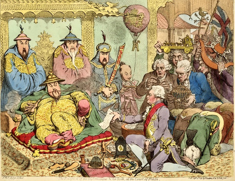 18-19世纪的英国讽刺漫画家詹姆斯·吉尔雷绘画这一历史事件。（图片来自维基百科）