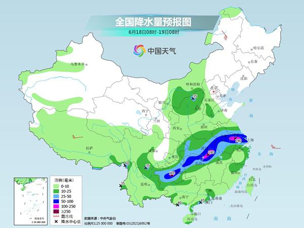 中国天气网18日降水量预报图。（取自中国天气网）