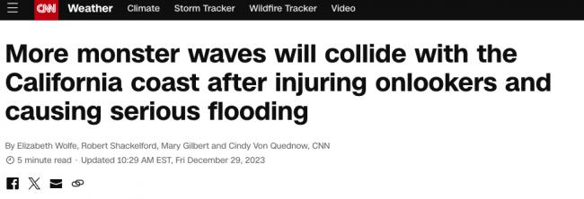 可怕视频！加州惊现12米高巨浪，海啸般卷走20人