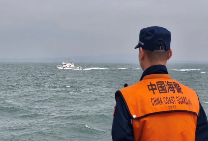 中国海警宣布“组织舰艇编队”在金门附近海域执法巡查。（图／翻摄自中国海警局）