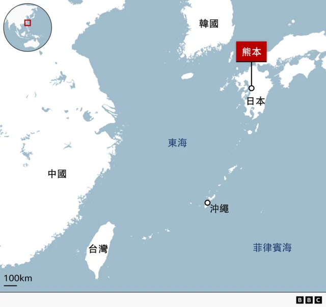 日本部署長程導彈的熊本距離台灣約1,200公里。