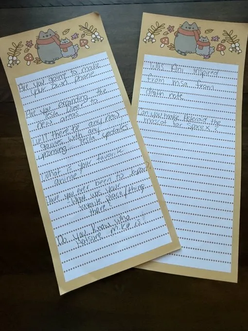 莉芙離世前留2張筆記與8個提問，母親瑞貝卡轉交貝克公開，內容橫跨商業與次文化，展現少女純真想像。&nbsp;&nbsp;&nbsp;圖：翻攝自X平台