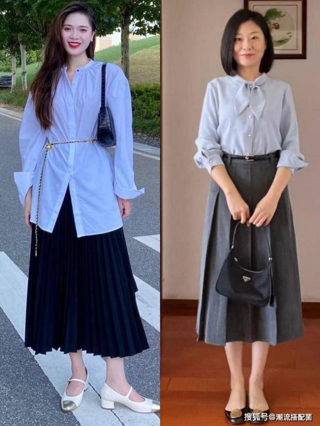 「襯衫+百褶裙」才是最適合中年女人的打扮