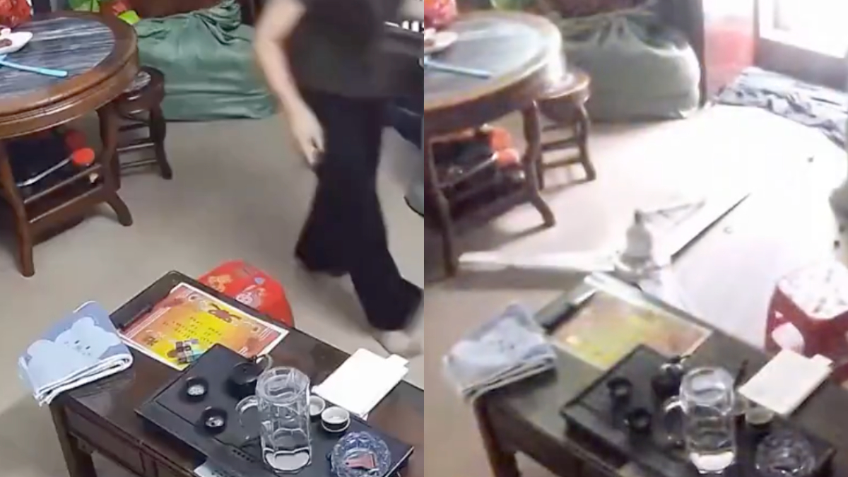 驚險瞬間!廣東女差1秒就被脫落吊扇砸中(視頻)