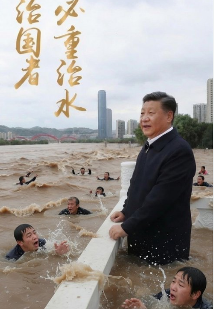 洪水夺命，习却在花海喝咖啡！两个画面引爆全网
