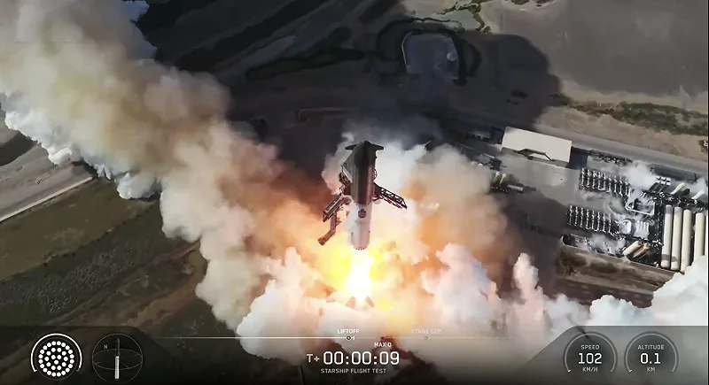 SpaceX第13次飛行測試,星艦火箭從德州基地發射升空。 圖/擷取自Spacex